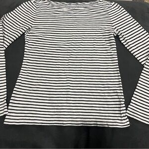 J. Crew Striped Long-Sleeve Boatneck Top in White and Black